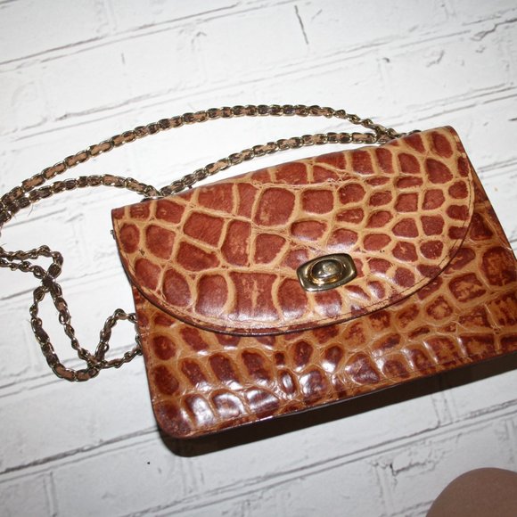 Brown Genuine leather animal print purse 10" purse with chain strap - Picture 4 of 4